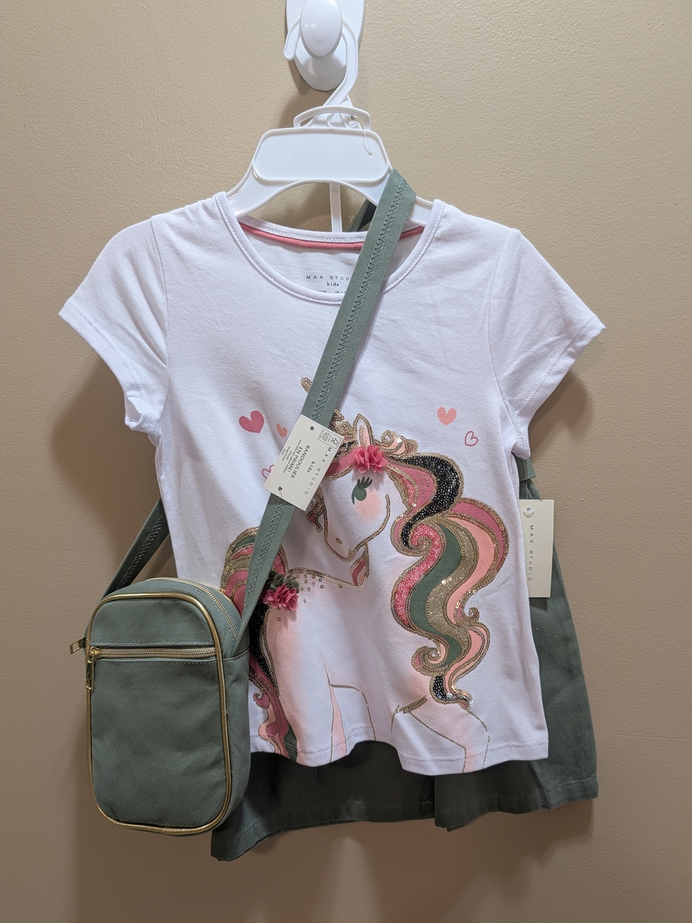Max Studio Kids Unicorn Outfit Top Skirt Purse Size 7/8 NWT NEW!